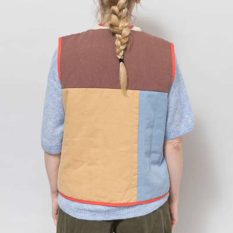 Selfhood Womens Quilted Patchwork Vest Off White-4