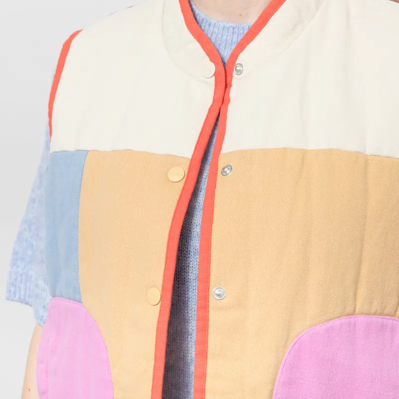 Selfhood Womens Quilted Patchwork Vest Off White-7