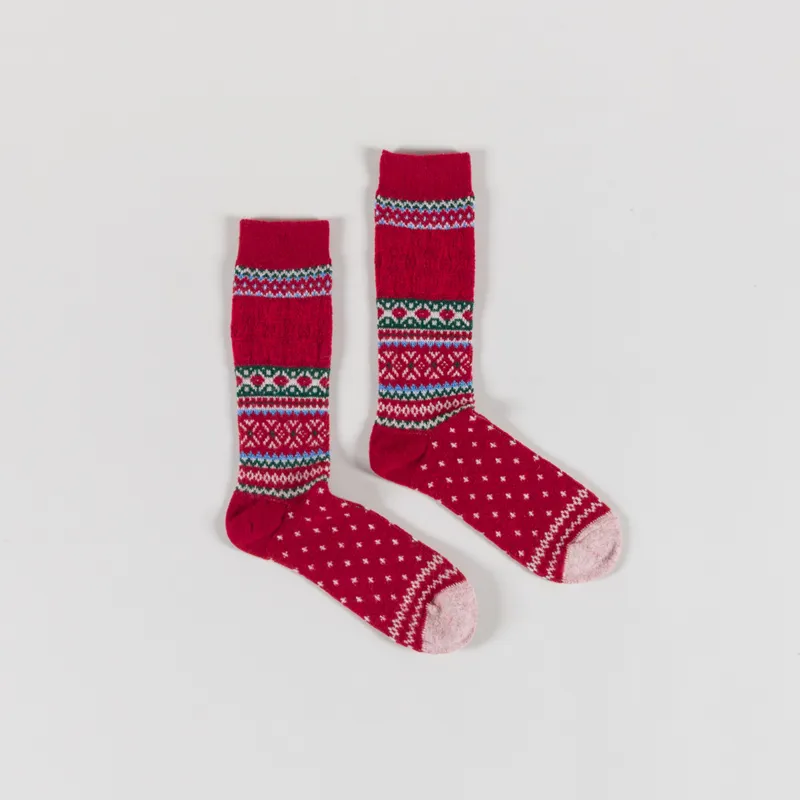 Anonymous Ism Snow Pattern Crew Socks Red
