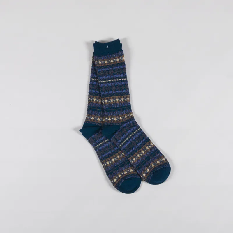Anonymous Ism Reverse Fairisle Jacquard Crew Socks Blue