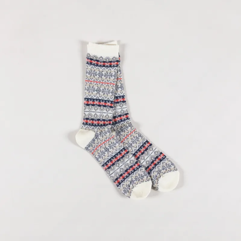 Anonymous Ism Reverse Fairisle Jacquard Crew Socks Ivory