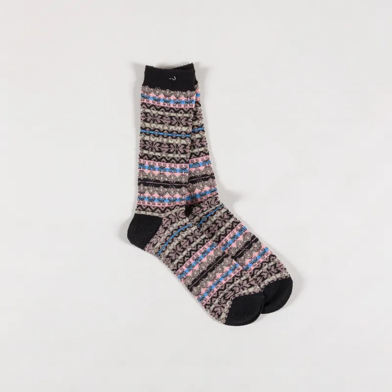 Anonymous Ism Reverse Fairisle Jacquard Crew Socks Black