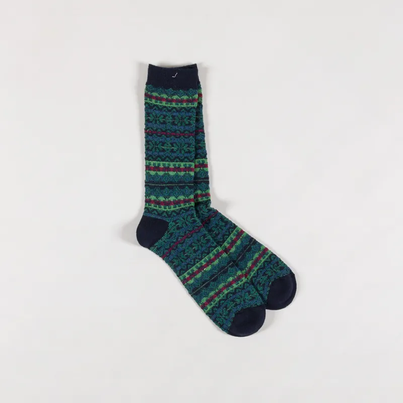 Anonymous Ism Reverse Fairisle Jacquard Crew Socks Navy