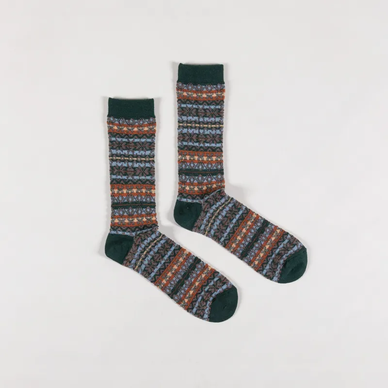 Anonymous Ism Reverse Fairisle Jacquard Crew Socks Moss