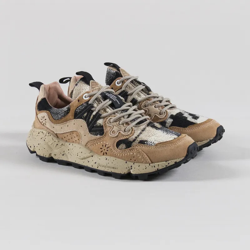 Flower Mountain Womens Yamano 3 Shoes Mud Light Brown Black Suede Woolen Knit