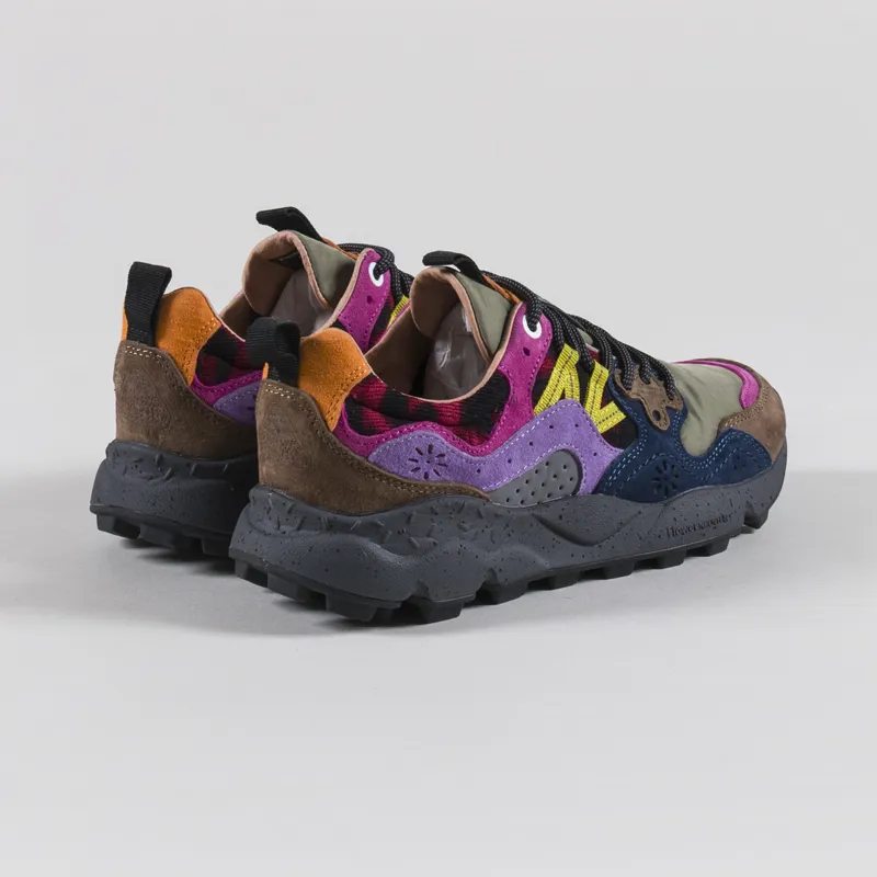 Flower Mountain Womens Yamano 3 Shoes Anthracite Dark Green Violet Suede Nylon Knit-1