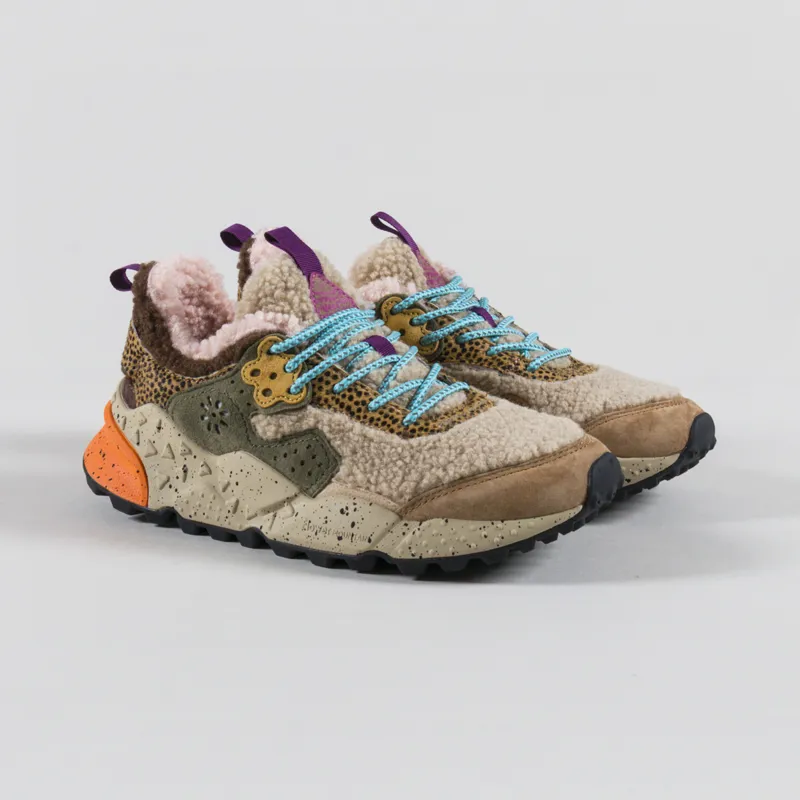 Flower Mountain Womens Kotetsu Shoes Taupe Grey Pony Hair Teddy