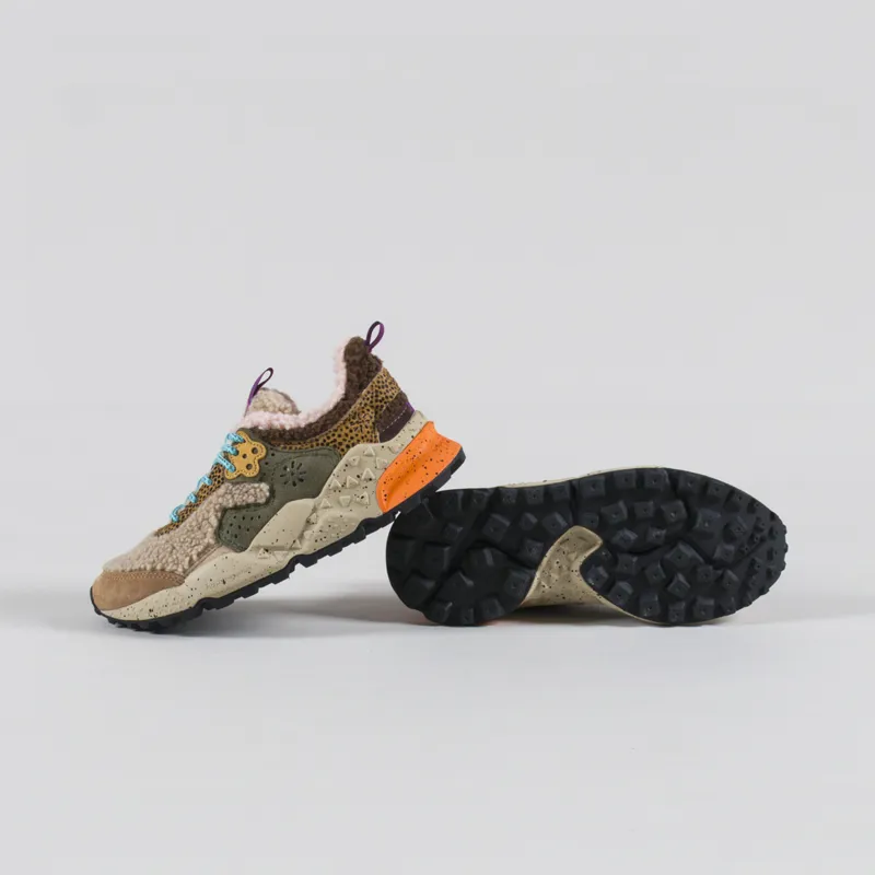 Flower Mountain Womens Kotetsu Shoes Taupe Grey Pony Hair Teddy-3