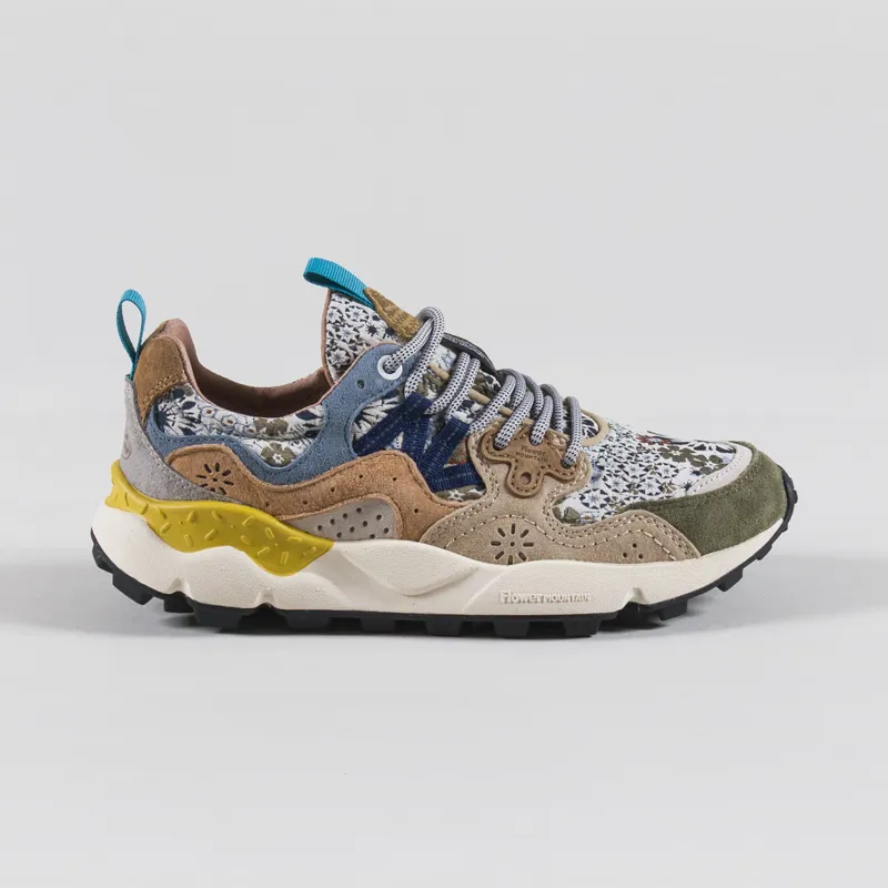 Flower Mountain Womens Yamano 3 Shoes Cloud Grey Taupe Cream Suede Jacquard Flower Print-2