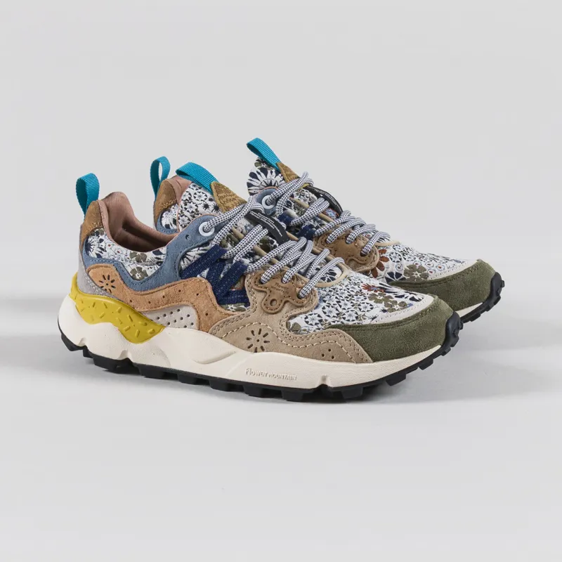 Flower Mountain Womens Yamano 3 Shoes Cloud Grey Taupe Cream Suede Jacquard Flower Print