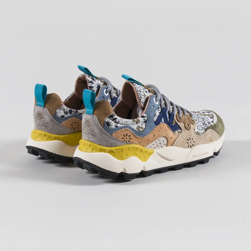 Flower Mountain Womens Yamano 3 Shoes Cloud Grey Taupe Cream Suede Jacquard Flower Print-1