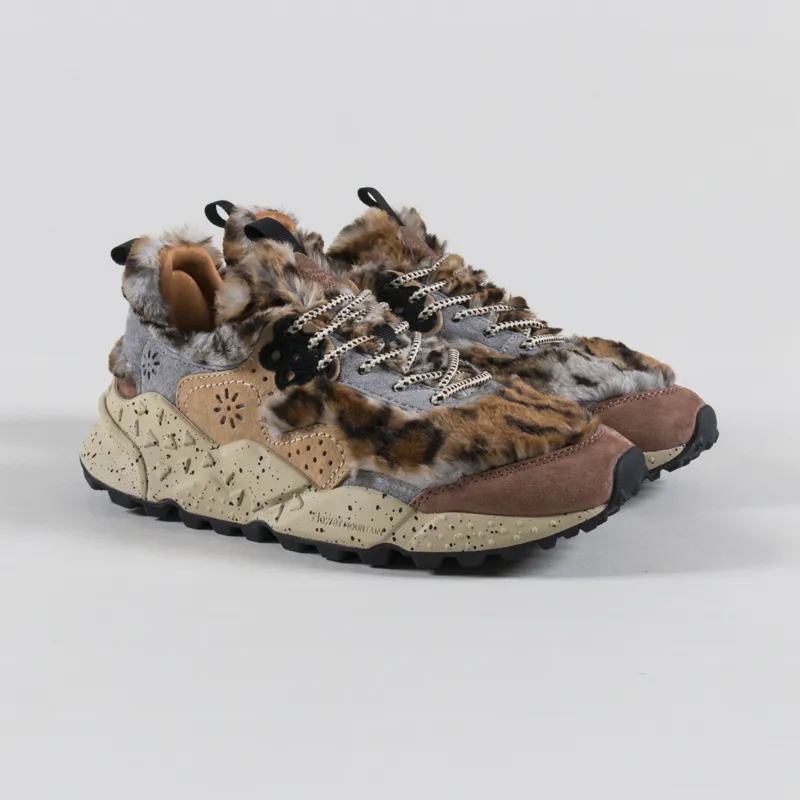 Flower Mountain Womens Kotetsu Shoes Anthracite Light Brown Suede Eco Fur