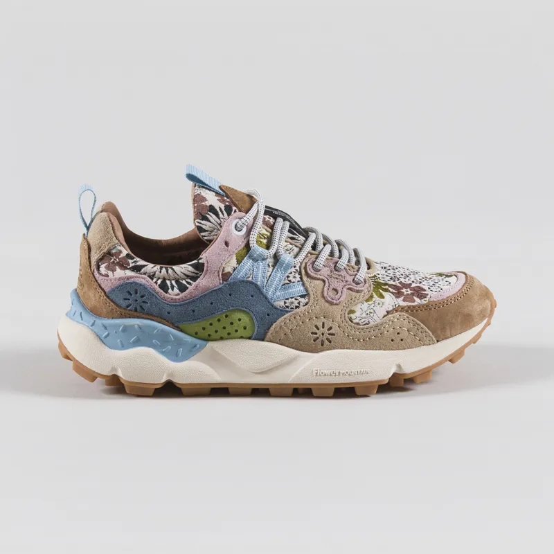 Flower Mountain Womens Yamano 3 Shoes Light Brown Beige Light Blue Suede Jacquard Flower Print-2