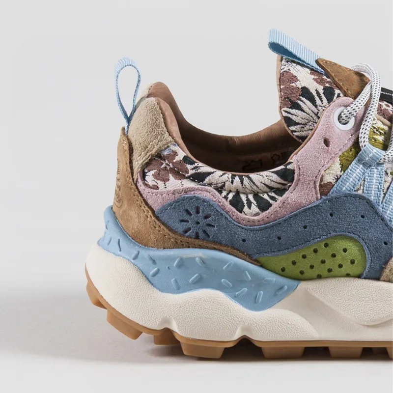 Flower Mountain Womens Yamano 3 Shoes Light Brown Beige Light Blue Suede Jacquard Flower Print-4