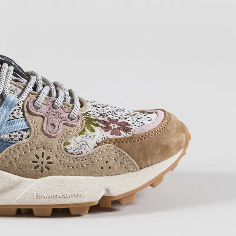 Flower Mountain Womens Yamano 3 Shoes Light Brown Beige Light Blue Suede Jacquard Flower Print-5
