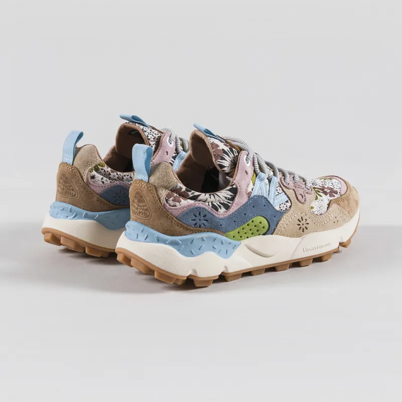 Flower Mountain Womens Yamano 3 Shoes Light Brown Beige Light Blue Suede Jacquard Flower Print-1