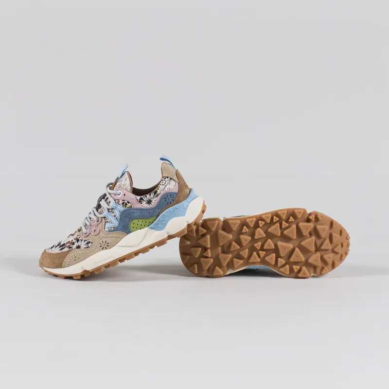 Flower Mountain Womens Yamano 3 Shoes Light Brown Beige Light Blue Suede Jacquard Flower Print-3