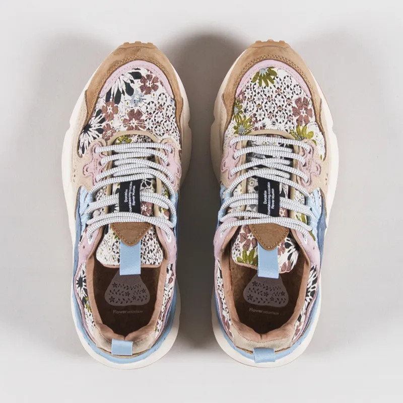 Flower Mountain Womens Yamano 3 Shoes Light Brown Beige Light Blue Suede Jacquard Flower Print-6