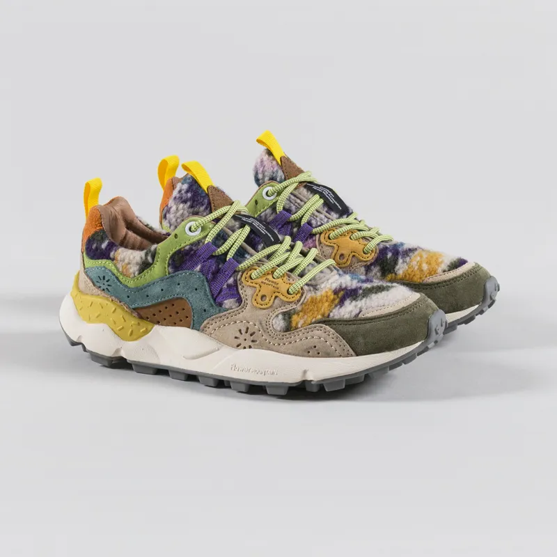 Flower Mountain Womens Yamano 3 Shoes Grey Taupe Dark Green Suede Teddy