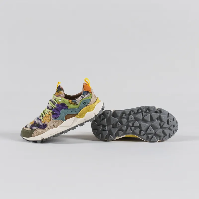 Flower Mountain Womens Yamano 3 Shoes Grey Taupe Dark Green Suede Teddy-3