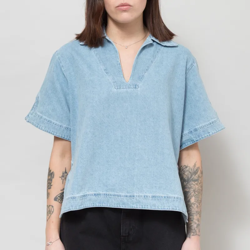 Bobo Choses Womens Relaxed Denim Polo Shirt Blue