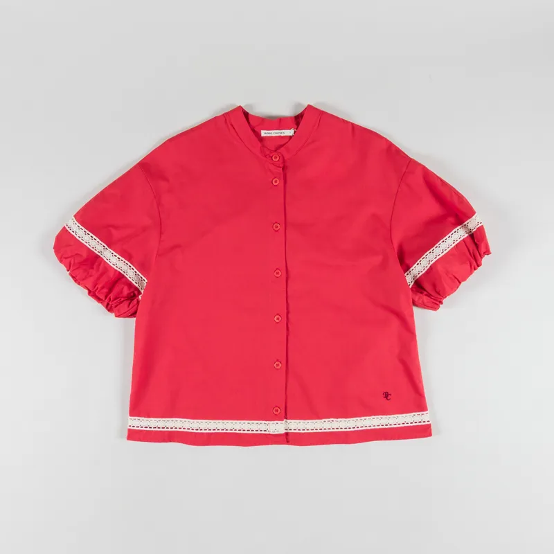 Bobo Choses Womens Contrast Trim Puff Sleeve Shirt Red