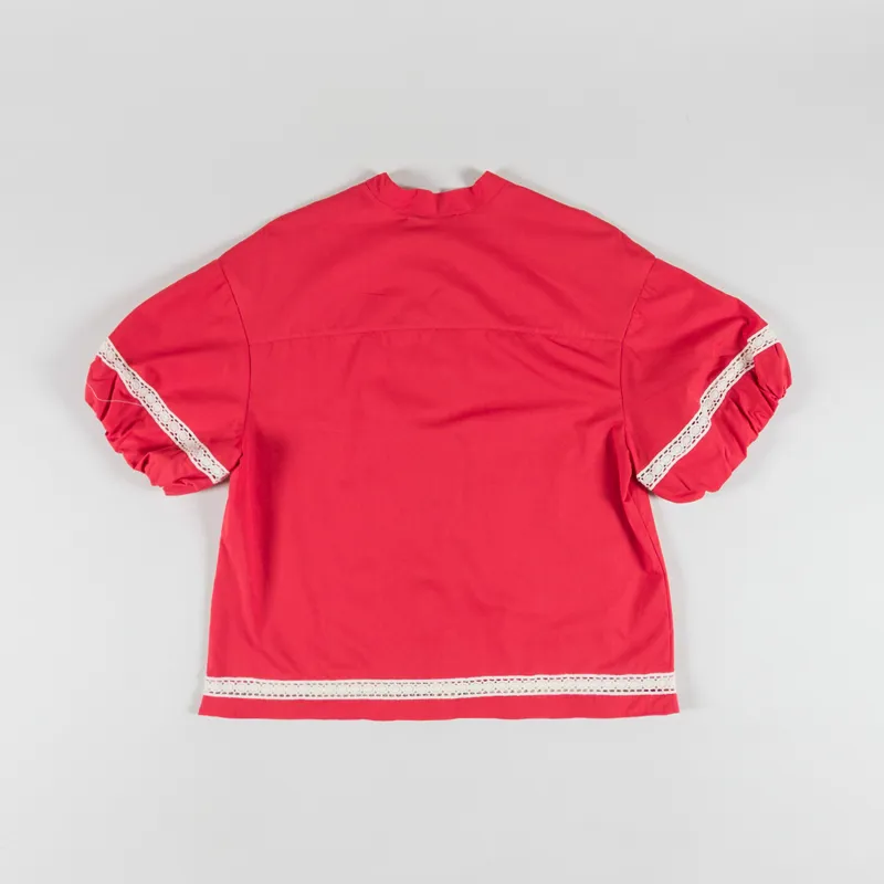 Bobo Choses Womens Contrast Trim Puff Sleeve Shirt Red-1