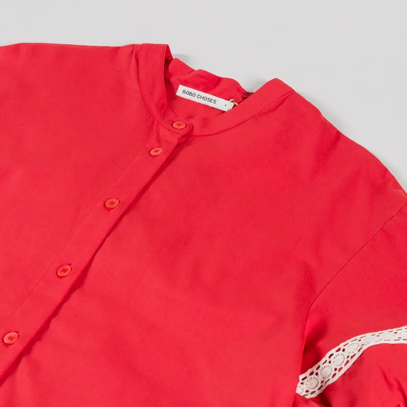 Bobo Choses Womens Contrast Trim Puff Sleeve Shirt Red-2