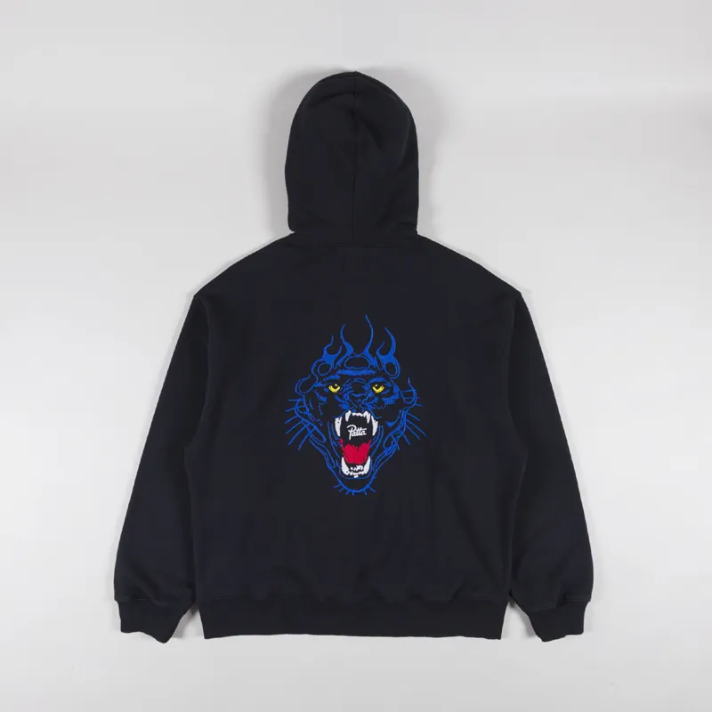 Patta Mens Embroidered Fire Panther Pullover Hoodie Sweater Black