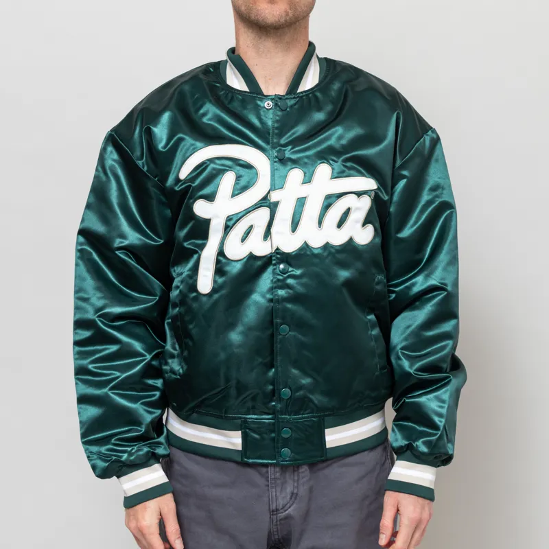 Patta Script Logo Satin Varsity Jacket Bistro Green