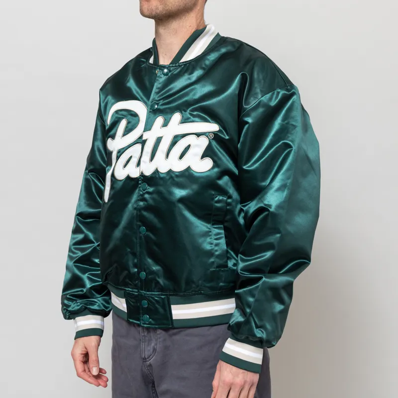 Patta Script Logo Satin Varsity Jacket Bistro Green-1