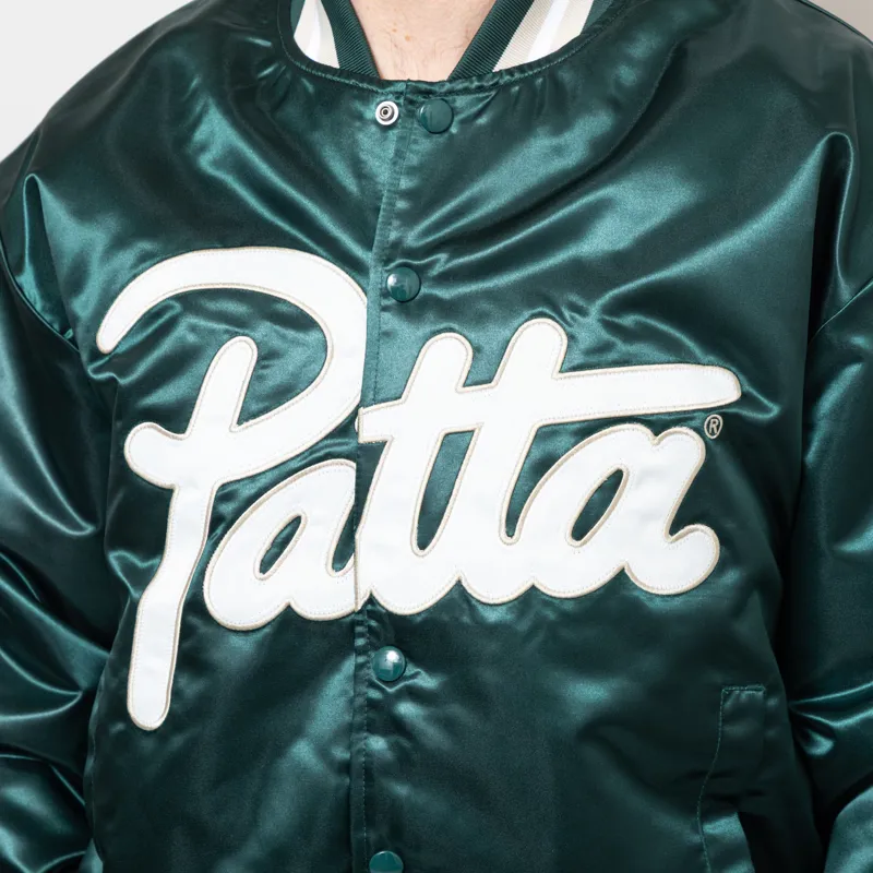 Patta Script Logo Satin Varsity Jacket Bistro Green-5