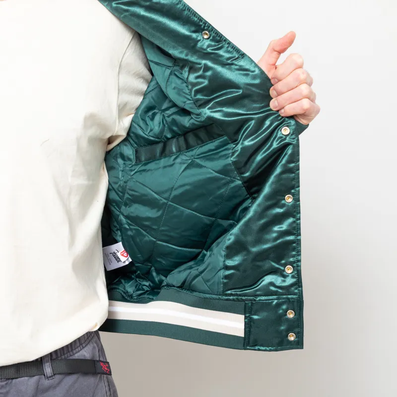 Patta Script Logo Satin Varsity Jacket Bistro Green-9