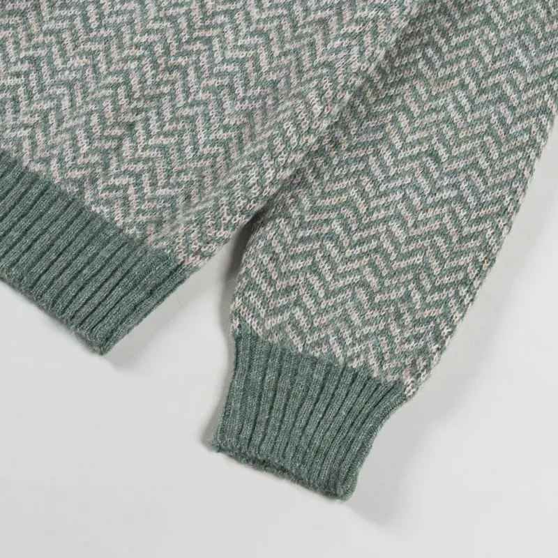トップス 2601067 UND HERRINGBONE JACQUARD KNIT Recycled Herringbone Melange Knit Jacquard - Olive Green