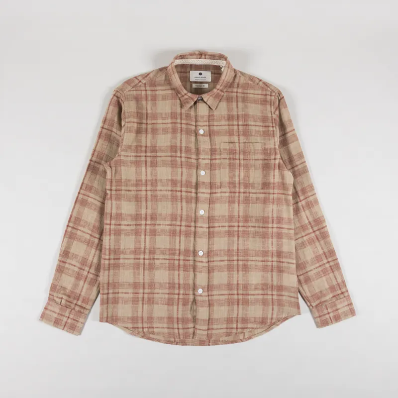 Anerkjendt Akleif Cotton Linen Check Shirt Auburn