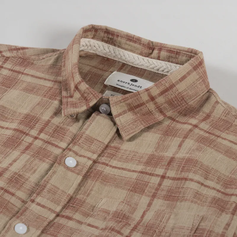 Anerkjendt Akleif Cotton Linen Check Shirt Auburn-4