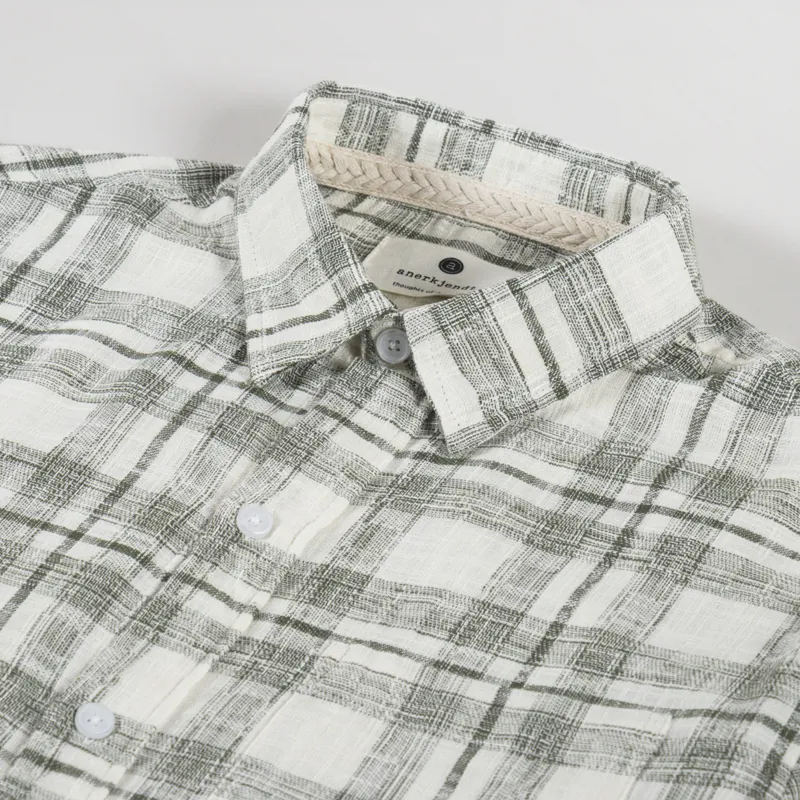 Anerkjendt Akleif Cotton Linen Check Shirt Deep Lichen Green-4