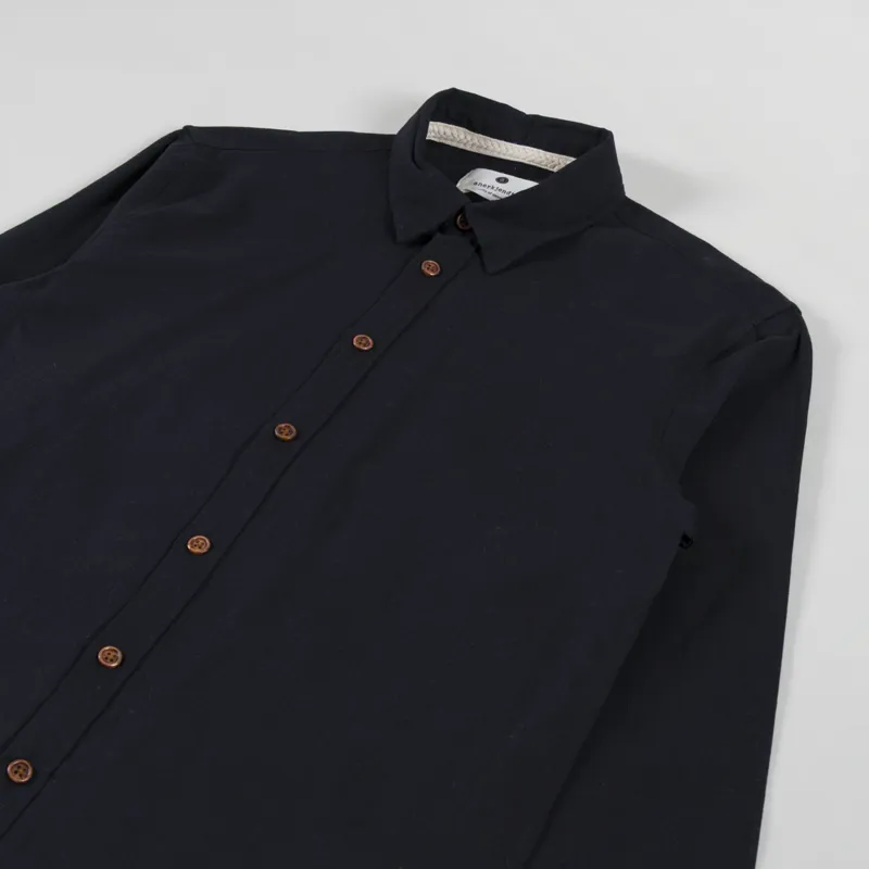 Anerkjendt Akleif Long Sleeve Cotton Linen Shirt Caviar-2