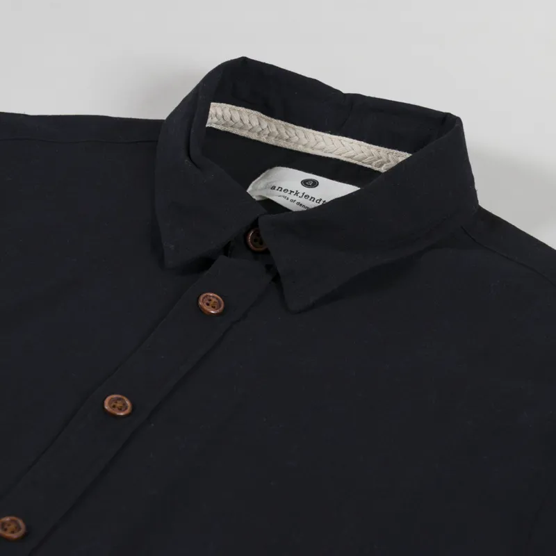 Anerkjendt Akleif Long Sleeve Cotton Linen Shirt Caviar-4