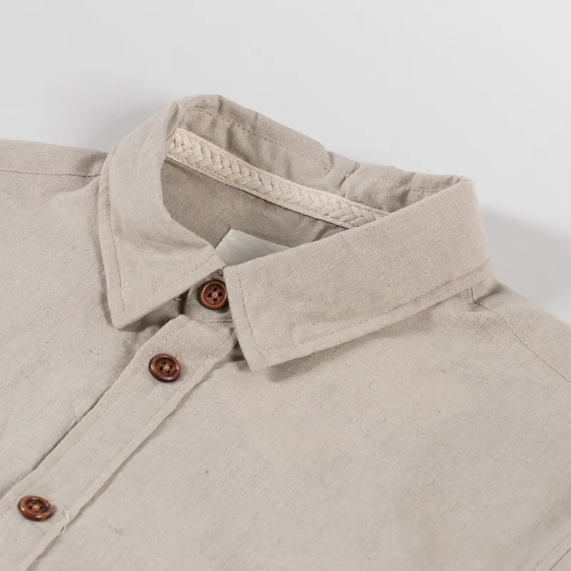 Anerkjendt Akleif Long Sleeve Cotton Linen Shirt Feather Gray-4