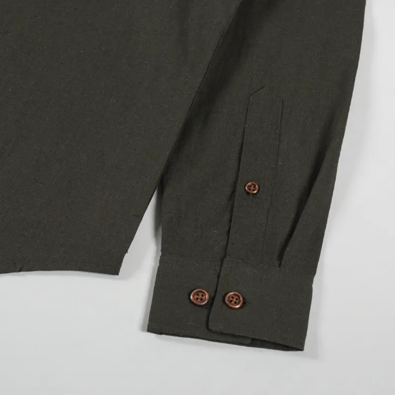 Anerkjendt Akleif Long Sleeve Cotton Linen Shirt Forest Night-7