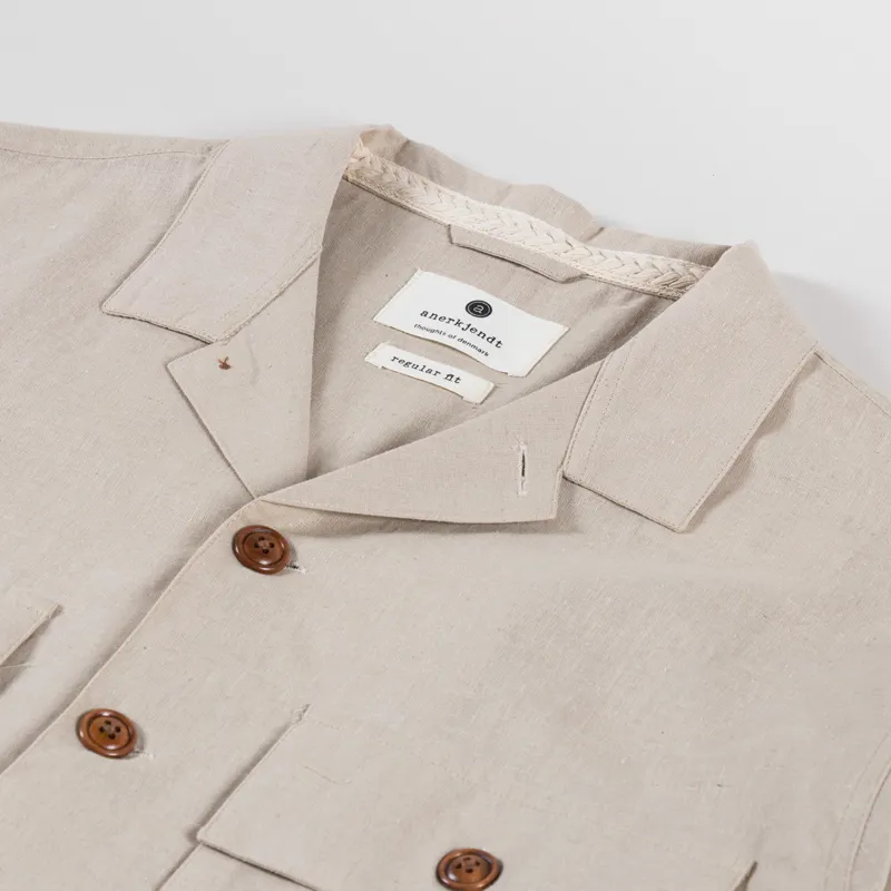 Anerkjendt Akotto Cotton Linen Overshirt Feather Grey-5