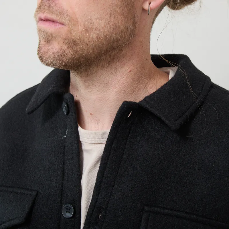 Anerkjendt Akoscar Boiled Wool Overshirt Caviar-3