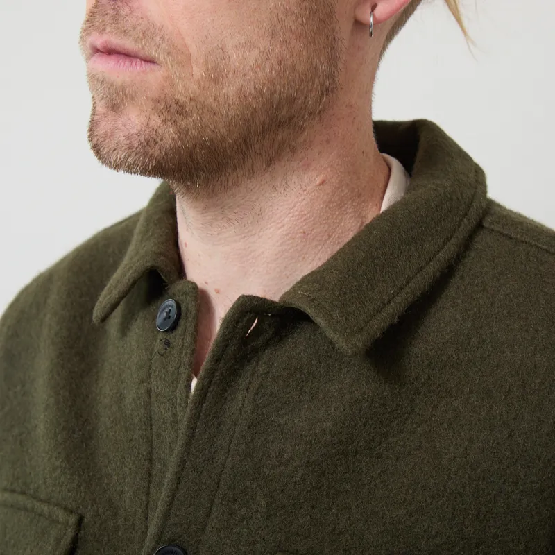 Anerkjendt Akoscar Boiled Wool Overshirt Forest Night-5