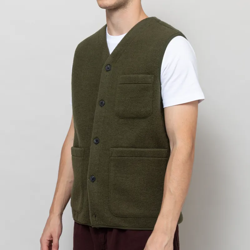 Anerkjendt Akrasmus Boiled Wool Gilet Forest Night-1