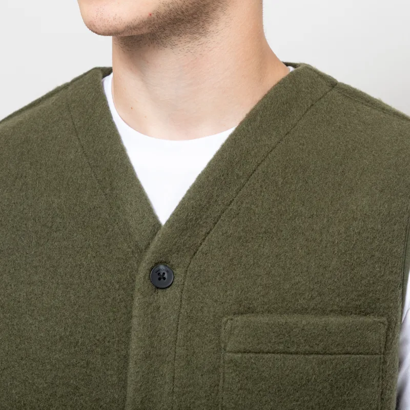 Anerkjendt Akrasmus Boiled Wool Gilet Forest Night-5