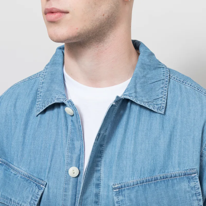 Anerkjendt Akotto Chambray Four Pocket Jacket Medium Blue Denim-3