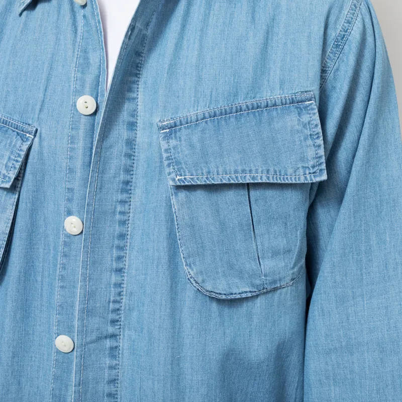 Anerkjendt Akotto Chambray Four Pocket Jacket Medium Blue Denim-4