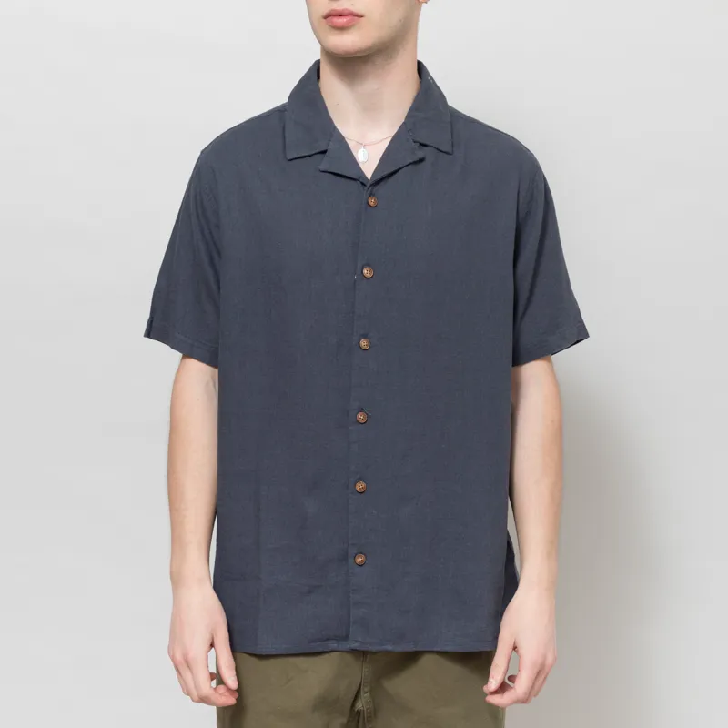 Anerkjendt Akleo Cot/Linen/Vis Shirt Blue Indigo