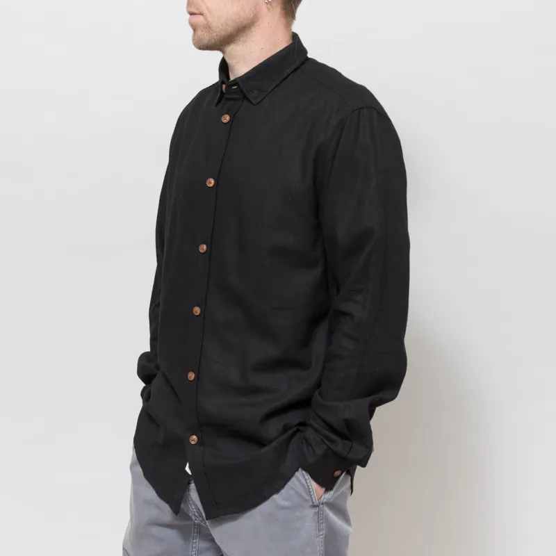 Anerkjendt Akleo Cot/Linen/Vis Long Sleeve Shirt Caviar-1